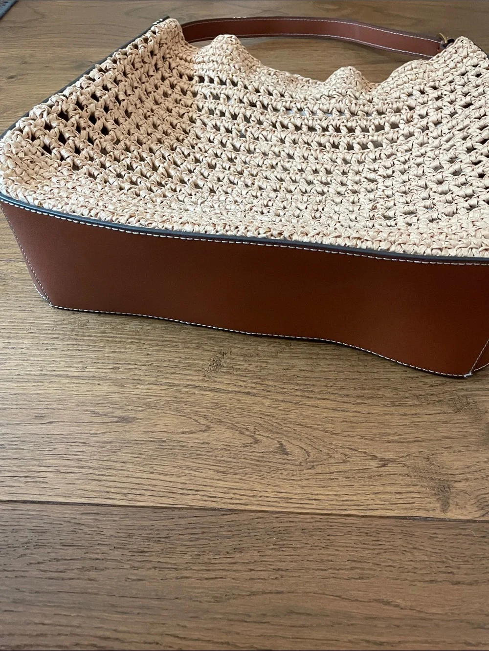 Mango Woven Straw Hobo Bag with Brown Leather Trim CB CB - Picture 9 of 14